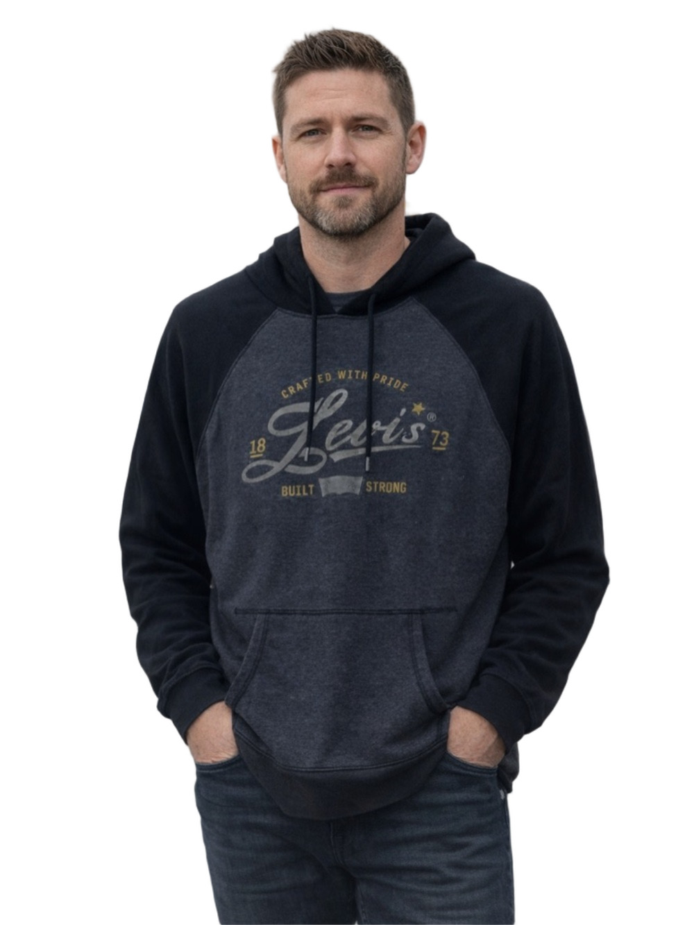 Levi's Men's Black and grey Hooded sweatshirt